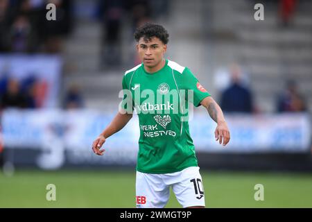 Copenaghen, Danimarca. 24 febbraio 2024. Keanin Ayer (10) del Naestved BK visto durante il NordicBet Liga match tra B.93 e Nasestved BK a Vanlose Idrætspark a Copenaghen. (Credito fotografico: Gonzales Photo - Christian Midtgaard). Foto Stock