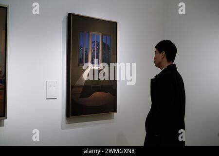 Veduta della mostra "il realismo intimo di Isabel Quintanilla" al Museo Nazionale Thyssen-Bornemisza di Madrid, 26 febbraio 2024, Spagna Foto Stock