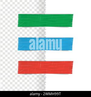 Set di realistici nastri in lino multicolore, vecchio motivo senza cuciture in fibra di lino, striscione con rifiniture in tessuto. illustrazione vettoriale Illustrazione Vettoriale