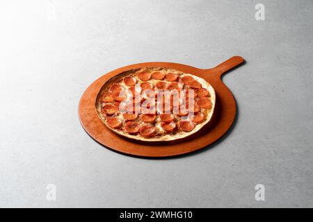 Pizza, bulgogi, pizza, pasticceria, pancetta, crosta di formaggio, formaggio, patate dolci, formaggio cheddar Foto Stock