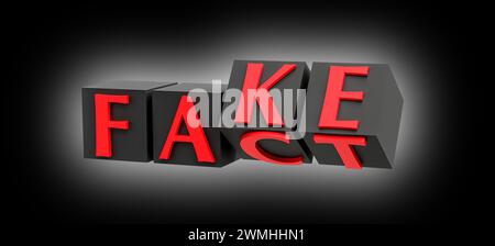I cubi con le lettere si ribaltano e le parole cambiano da FATTO a FALSO Foto Stock