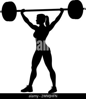 Sagoma di una donna che solleva una Barbell. illustrazione vettoriale Illustrazione Vettoriale