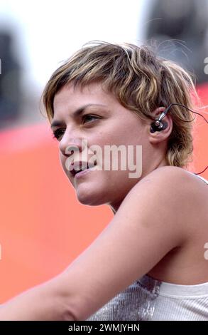 Milano Italia 2003-05-07: Irene grandi, cantante italiana, durante un concerto dal vivo allo Stadio San Siro Foto Stock