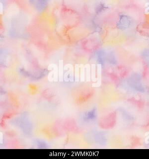 Sfondo acquerello astratto. Il rosa viola arancione disegnato a mano macchia e spruzza elementi senza cuciture. Texture colori pastello acquerello. Stampa Foto Stock