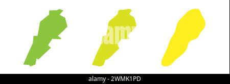 Contorno nero del paese del Libano e silhouette colorate del paese in tre diversi livelli di levigatezza. Mappe semplificate. Icone vettoriali isolate su sfondo bianco. Illustrazione Vettoriale