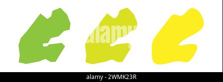 Profilo nero e sagome colorate in campagna Gibuti in tre diversi livelli di levigatezza. Mappe semplificate. Icone vettoriali isolate su sfondo bianco. Illustrazione Vettoriale