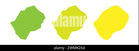 Profilo nero e silhouette country colorate in Lesotho in tre diversi livelli di morbidezza. Mappe semplificate. Icone vettoriali isolate su sfondo bianco. Illustrazione Vettoriale