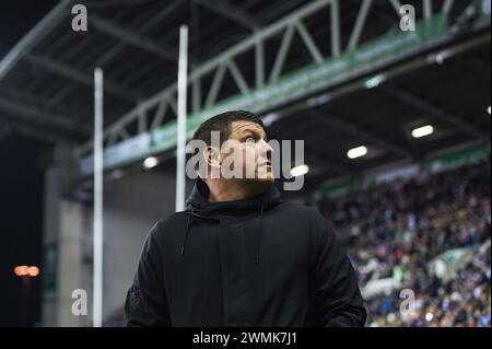 Wigan, Inghilterra - 24 febbraio 2024 - Matt Peet capo allenatore dei Wigan Warriors. Rugby League Betfred World Club Challenge, Wigan Warriors vs Penrith Panthers al DW Stadium, Wigan, UK Dean Williams Foto Stock