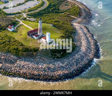 Il faro di Montauk Point si trova nel punto più orientale di Long Island, nella città di Montauk, Suffolk County, New York. Foto Stock