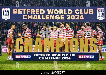 Wigan, Inghilterra - 24 febbraio 2024 - campioni. Rugby League Betfred World Club Challenge, Wigan Warriors vs Penrith Panthers al DW Stadium, Wigan, UK Dean Williams Foto Stock