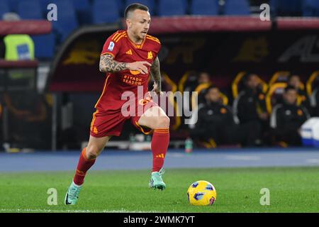 Roma, Lazio. 26 febbraio 2024. Angelino di AS Roma durante la partita di serie A tra Roma e Torino allo stadio Olimpico, Italia, 26 febbraio 2024. Crediti: massimo insabato/Alamy Live News Foto Stock