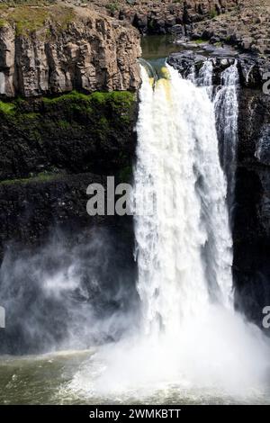 Vista ravvicinata delle acque sgorganti delle Palouse Falls nel Palouse Falls State Park; Washington, Stati Uniti d'America Foto Stock