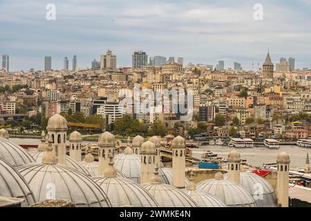 Paesaggio urbano di Istanbul visto dalla Moschea Suleymaniye; Istanbul, Turchia Foto Stock