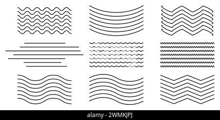 Linee sottili ondulate motivo senza cuciture. Ripetizione vettoriale delle linee a zigzag ondulate ripetibili. Illustrazione Vettoriale