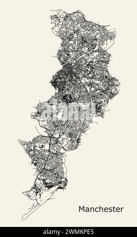 Mappa della città di Manchester Regno Unito Illustrazione Vettoriale