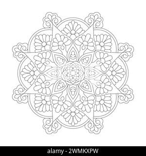 Un modello senza interruzioni di intricato mandala per la pagina del libro da colorare e il file vettoriale Illustrazione Vettoriale