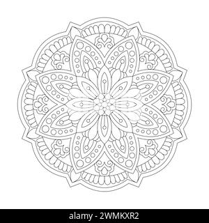 Fiore circolare di mandala con motivo floreale per pagina libro da colorare, file vettoriale Illustrazione Vettoriale