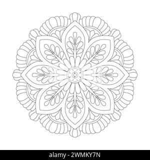 Motivo decorativo mandala floreale per pagina libro da colorare, file vettoriale Illustrazione Vettoriale