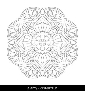 Modello Mandala o semplici idee floreali per colorare pagine di libri, file vettoriali Illustrazione Vettoriale