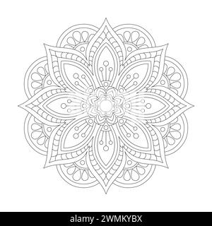 Semplice mandala floreale isolato per pagina del libro da colorare, file vettoriale Illustrazione Vettoriale