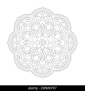 Pagina dei libri coloranti Mandala per interni libri KDP in fiore Zen cosmico. Petali tranquilli, capacità di rilassarsi, esperienze cerebrali, paradiso armonioso, pace Illustrazione Vettoriale