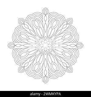 Simplicity Mindfulness Mandala Coloring Book Page per kdp Book Interior. Petali tranquilli, capacità di rilassarsi, esperienze cerebrali, Harmonous Haven, Pace Illustrazione Vettoriale
