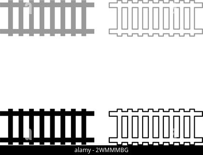 Binario ferroviario percorso ferroviario treno metropolitana metropolitana tram concetto di trasporto icona grigio colore nero immagine vettoriale riempimento semplice in tinta unita Illustrazione Vettoriale