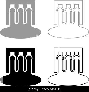 Centrale idroelettrica idrica diga centrale idroelettrica energia energia idroelettrica centrale centrale centrale elettrica icona grigio colore nero vettore immagine semplice Illustrazione Vettoriale