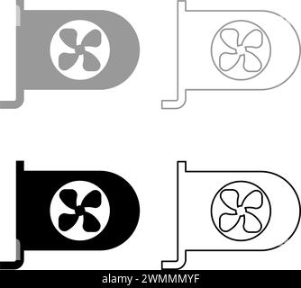 Scheda grafica GPU PC componenti hardware del personal computer icona del set di colori grigio nero immagine vettoriale semplice linea di contorno riempimento continua Illustrazione Vettoriale