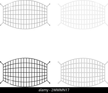 Icona del set di reti a fune di rete grigio/nero immagine vettoriale semplice riempimento solido contorno linea sottile e piatta Illustrazione Vettoriale