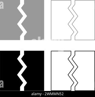 Breccia spezzata lacerazione oggetto documento Set icona grigio nero vettoriale immagine immagine immagine semplice contorno riempimento solido linea di contorno sottile e piatta Illustrazione Vettoriale