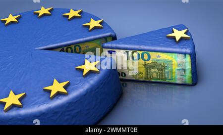 Torta di denaro dell'Unione europea - immagine simbolica in materia di sovvenzioni, self-service, distribuzione di denaro, spreco di denaro, eccetera Foto Stock