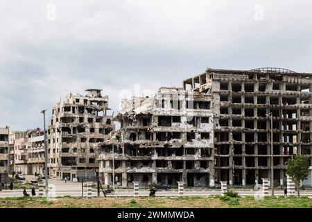 Siria, Homs, edifici distrutti dai bombardamenti Foto Stock