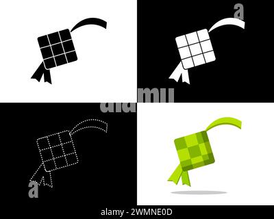 Illustrazione artistica logo icona del design con silhouette Concept simbolo del riso diamantato eid mubarak Illustrazione Vettoriale