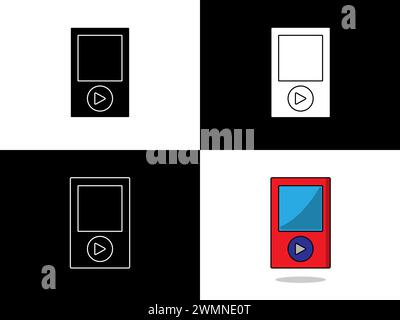 Logo con icona di design e silhouette simbolo del lettore musicale Illustrazione Vettoriale