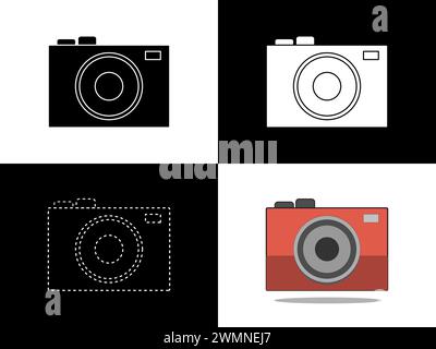 Logo con icona di design e silhouette simbolo della fotocamera Illustrazione Vettoriale