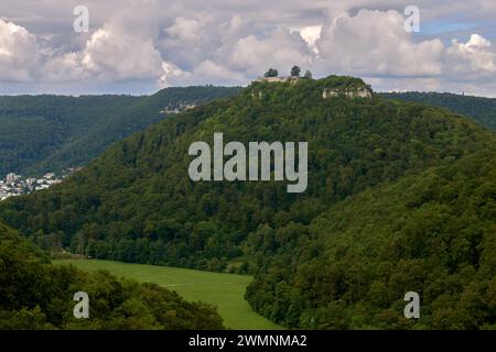Vista panoramica di un pittoresco villaggio di montagna in Germania, Muenstertal, Foresta Nera. Vacanze estive ad alta risoluzione e sfondo ecologico. Foto Stock