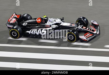 Sakhir, Bahrein. 23 febbraio 2024. BAHRAIN, Sakhir, 23 febbraio: #27, Nico HUELKENBERG, HULKENBERG, GER, Haas F1 Team durante il terzo giorno dei test di F1 al Bahrain International Circuit il 23 febbraio 2024 in Bahrain, test pre-stagione di Formula 1, foto e copyright Jerry ANDRE/ATP Images (ANDRE Jerry/ATP/SPP) crediti: SPP Sport Press Photo. /Alamy Live News Foto Stock