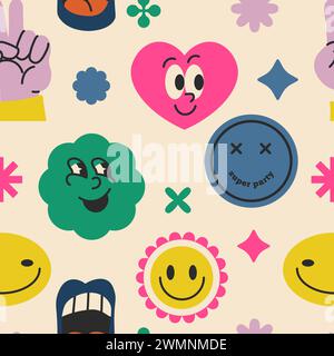 Simpatiche icone giocose motivo senza cuciture Illustrazione Vettoriale