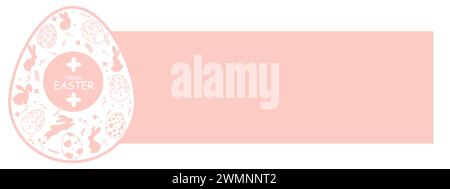 Striscione rosa per la decorazione pasquale. Silhouette di coniglietti e uova di Pasqua in stile vintage Illustrazione Vettoriale