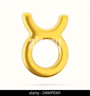 Segno zodiacale dorato 3d Toro su sfondo bianco. Illustrazione Vettoriale
