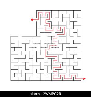 Illustrazione vettoriale. Modello per un labirinto di giochi logici educativi per bambini con una soluzione. Trova la strada giusta Illustrazione Vettoriale