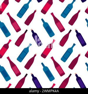 Bottiglie di vino piatte con motivo senza cuciture Illustrazione Vettoriale