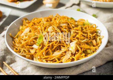 Tagliatelle di noodles di pepe asiatiche fritte con salsa di soia Foto Stock