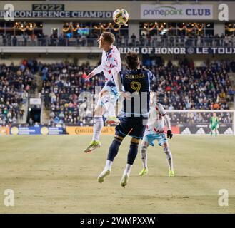 CHESTER, PA, USA - 24 FEBBRAIO 2024 - partita MLS tra Philadelphia Union e Chicago Fire FC (foto di Paul J. Froggatt/FamousPixs/Alamy Stock Photo) Foto Stock