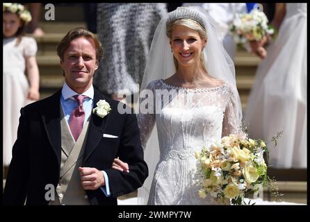 Windsor, Regno Unito. 18 maggio 2019. Immagine © concessa in licenza a Parsons Media. 18/05/2019. Windsor, Regno Unito. Lady Gabriella Windsor Wedding. Castello di Windsor. La regina Elisabetta II, accompagnata da altri membri della famiglia reale, assiste al matrimonio di Lady Gabriella Windsor e Mr Thomas Kingston nella St George's Chapel, Castello di Windsor. Foto di Credit: andrew parsons/Alamy Live News Foto Stock