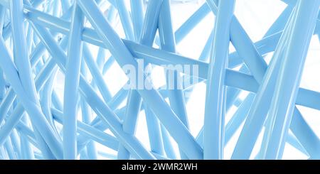 Complessa struttura a reticolo in legno blu catturata in una chiara illustrazione di rendering 3d alla luce del giorno Foto Stock