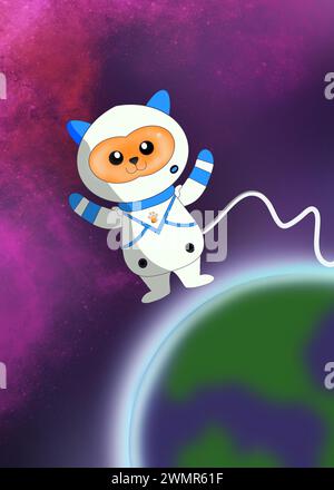 illustrazione del gatto astronauta Foto Stock