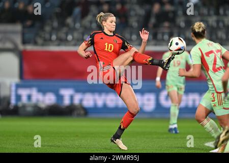 Lovanio, Belgio. 27 febbraio 2024. Justine Vanhaevermaet belga in azione durante una partita di calcio tra la nazionale belga femminile, le fiamme rosse e l'Ungheria, la partita di ritorno nelle partite di promozione e retrocessione della UEFA Women's Nations League 2023-2024 Liga A, martedì 27 febbraio 2024, a Heverlee, Lovanio. Il Belgio ha vinto la partita di andata con un punteggio di 1-5. BELGA PHOTO DAVID CATRY credito: Belga News Agency/Alamy Live News Foto Stock