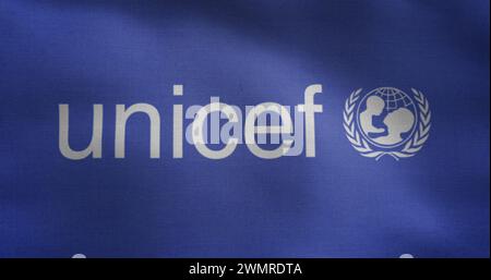 Realistico in 3D, bandiera UNICEF. Foto Stock